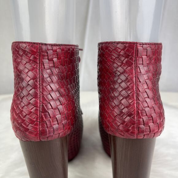 Vintage Brand Dark Red Faux Leather Platform High Heel Ankle Boots Size 6 - Picture 3 of 16